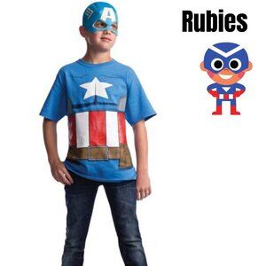 Rubies Captain America Costume Shirt Boys Size M Marvel Superhero Mask Set